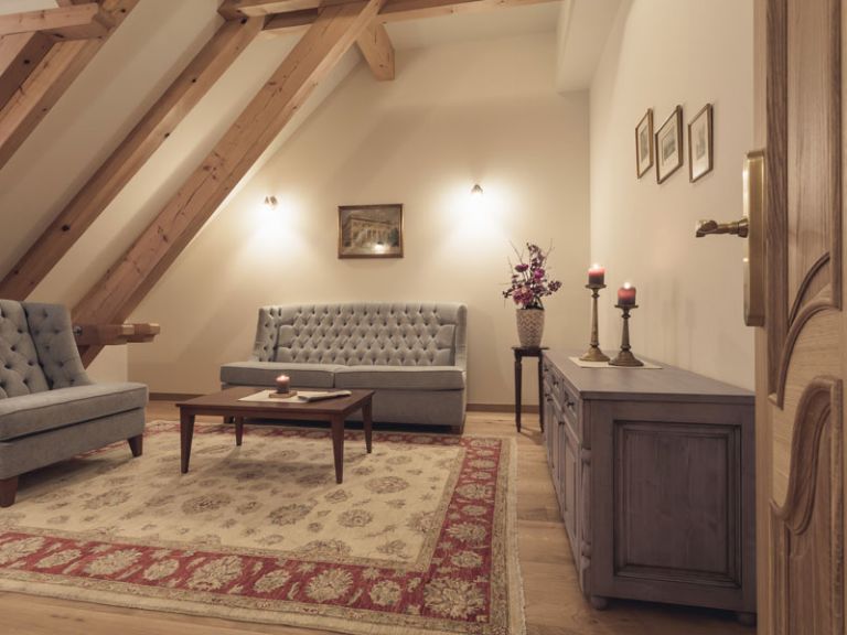 Living area with couch and coffee table
